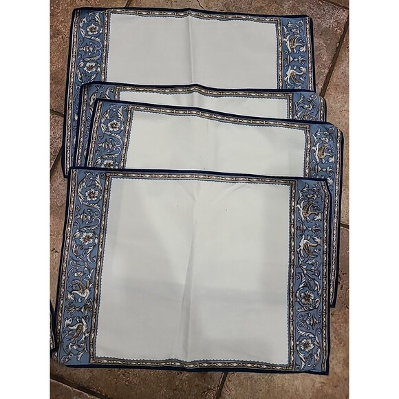 Royal Dragon Cotton 5 Placemat/ 6 Napkin Blue Floral 15” Square - Picture 2 of 8